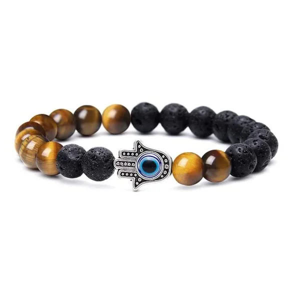 volcanic stone tiger eye stone evil eye bracelet - Picture 1 of 1